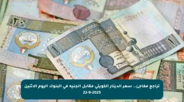 تراجع مفاجئ.. سعر الدينار الكويتي مقابل الجنيه في البنوك اليوم الاثنين 22-9-2025